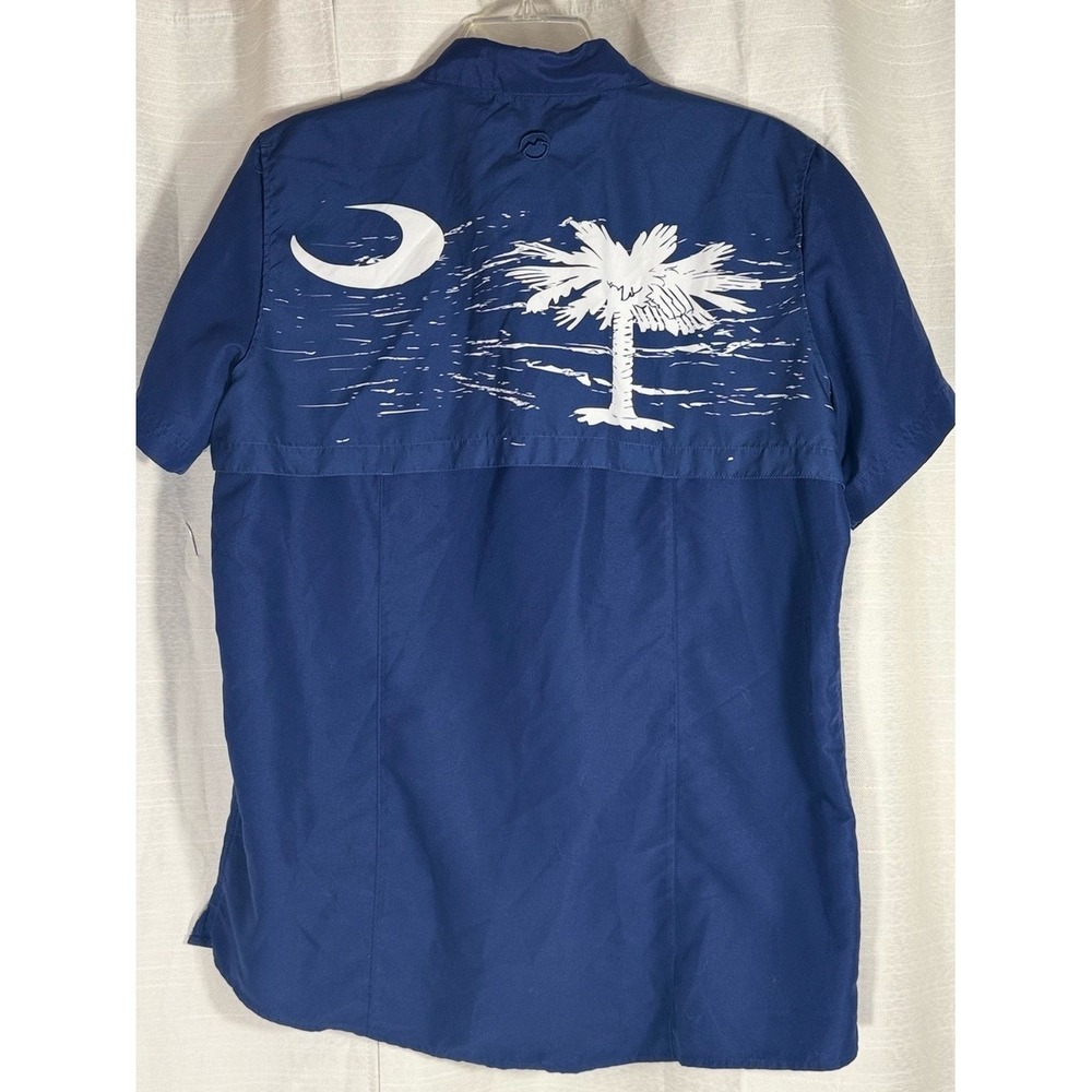 Magellan Outdoors XL womens Fishing Navy Short-Sleeve Palm & Moon Print Shirt
